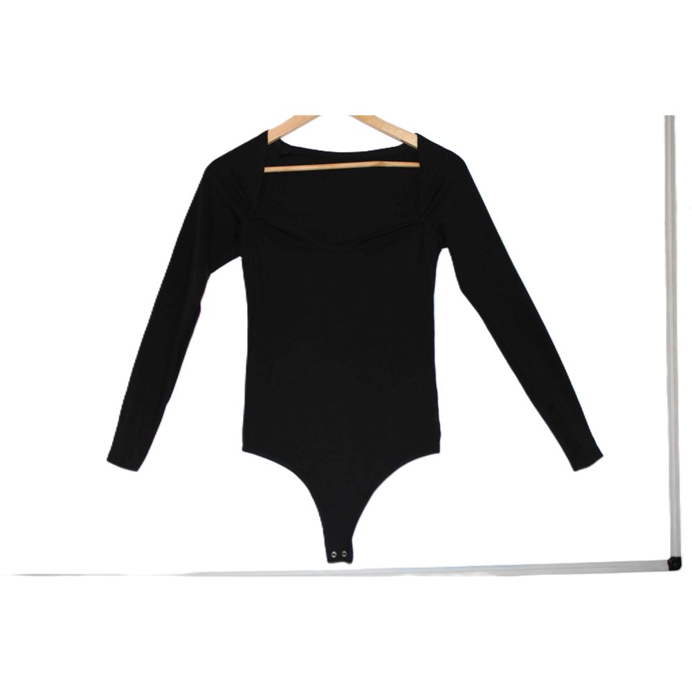 Women Abercrombie & Fitch Black Square Neck Long Sleeve Bodysuit Top Size Medium